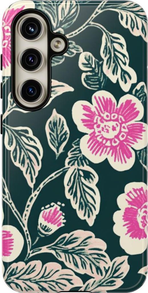 Pinkes Blumenmuster im Blockdruck-Stil – Hülle Kompatibel mit Samsung Galaxy S24