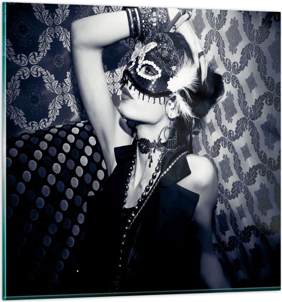 Bilder auf glas - Frau Karneval Maske Mode - 40x40cm - Glasbilder - Wandbilder - Kunstdruck - zum Aufhängen bereit - Wanddekoration aus Glas - Gla...