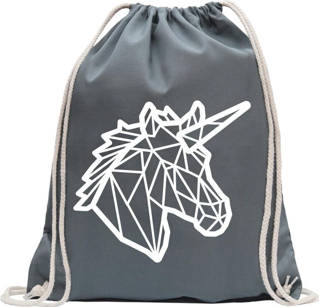 Kiwistar - Turnbeutel - stahlgrau - Polygon Einhorn Kopf - Fun Rucksack Sport Beutel Gymsack Baumwolle mit Ziehgurt
