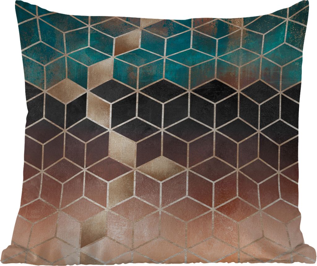 MuchoWow Outdoor Kissen - Abstrakt - Würfel - Gold - Muster - Luxus - 45x45 cm - Wetterfest - Lounge Kissen - Fotokissen - Dekoratives Kissen