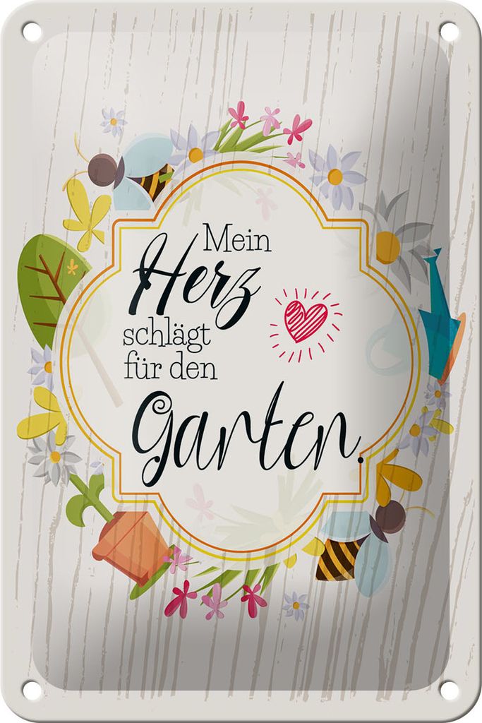 Blechschild Spruch 20x30 cm Mein Herz schlägt für den Garten Deko Schild