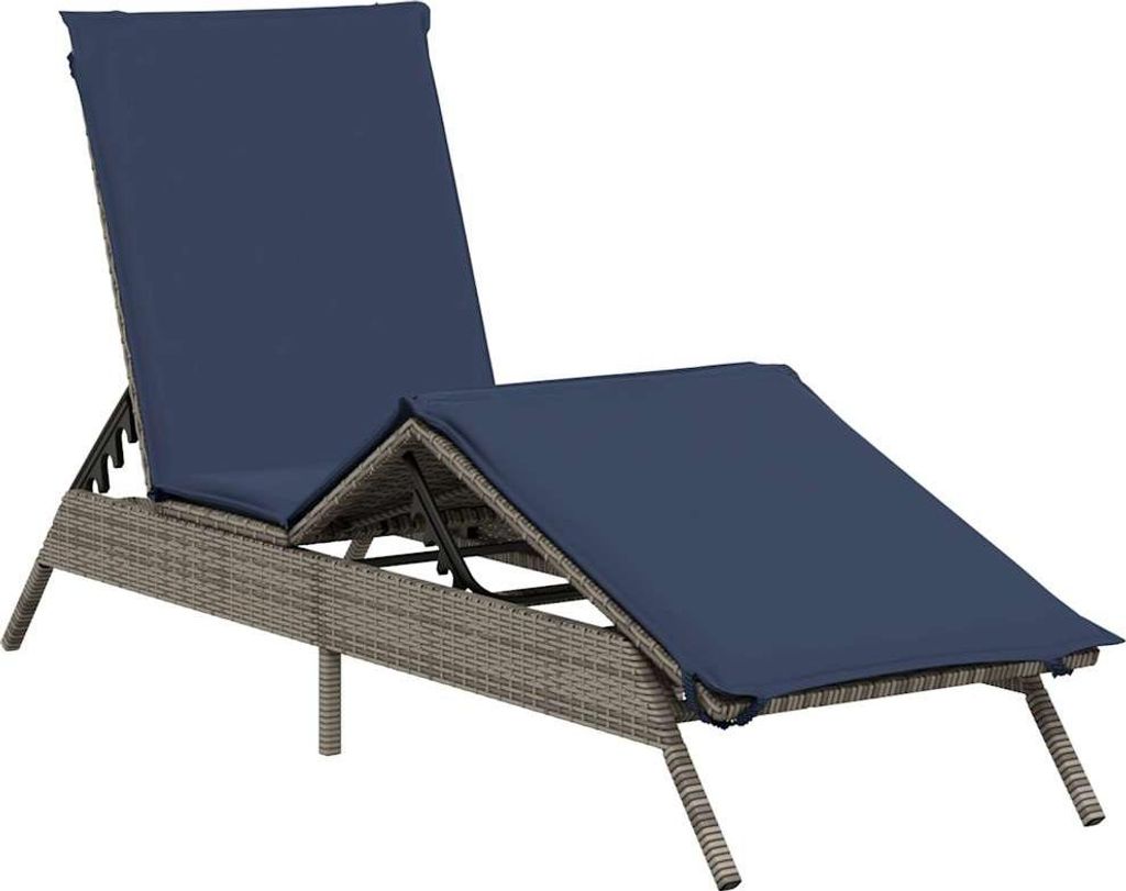 vidaXL Sonnenliege mit Kissen Grau Poly Rattan