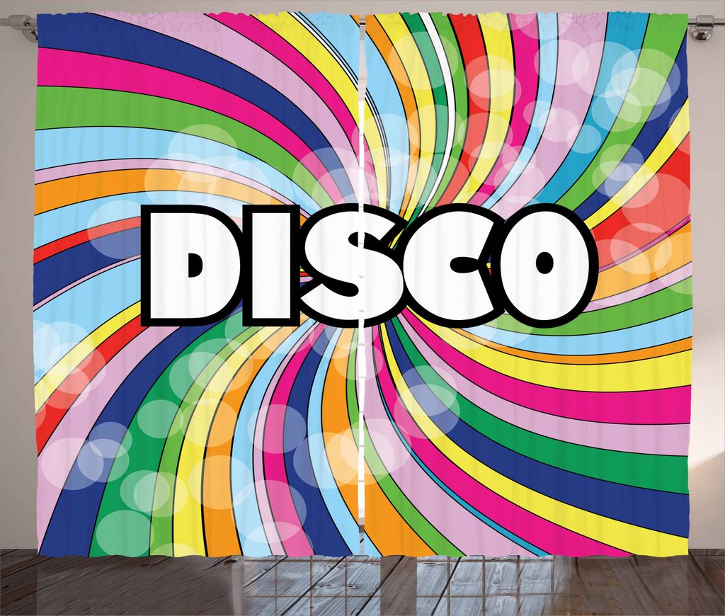 ABAKUHAUS Jahrgang Rainbow Rustikaler Vorhang, Eighties Disco, Wohnzimmer Universalband Gardinen mit Schlaufen und Haken, 280 x 245 cm, Mehrfarbig