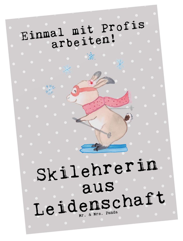 Mr. & Mrs. Panda Postkarte Skilehrerin Leidenschaft - Grau Pastell - Geschenk, Ansichtskarte, Postkarten, Fotokarte, Grußkarte, Ansichtskarten