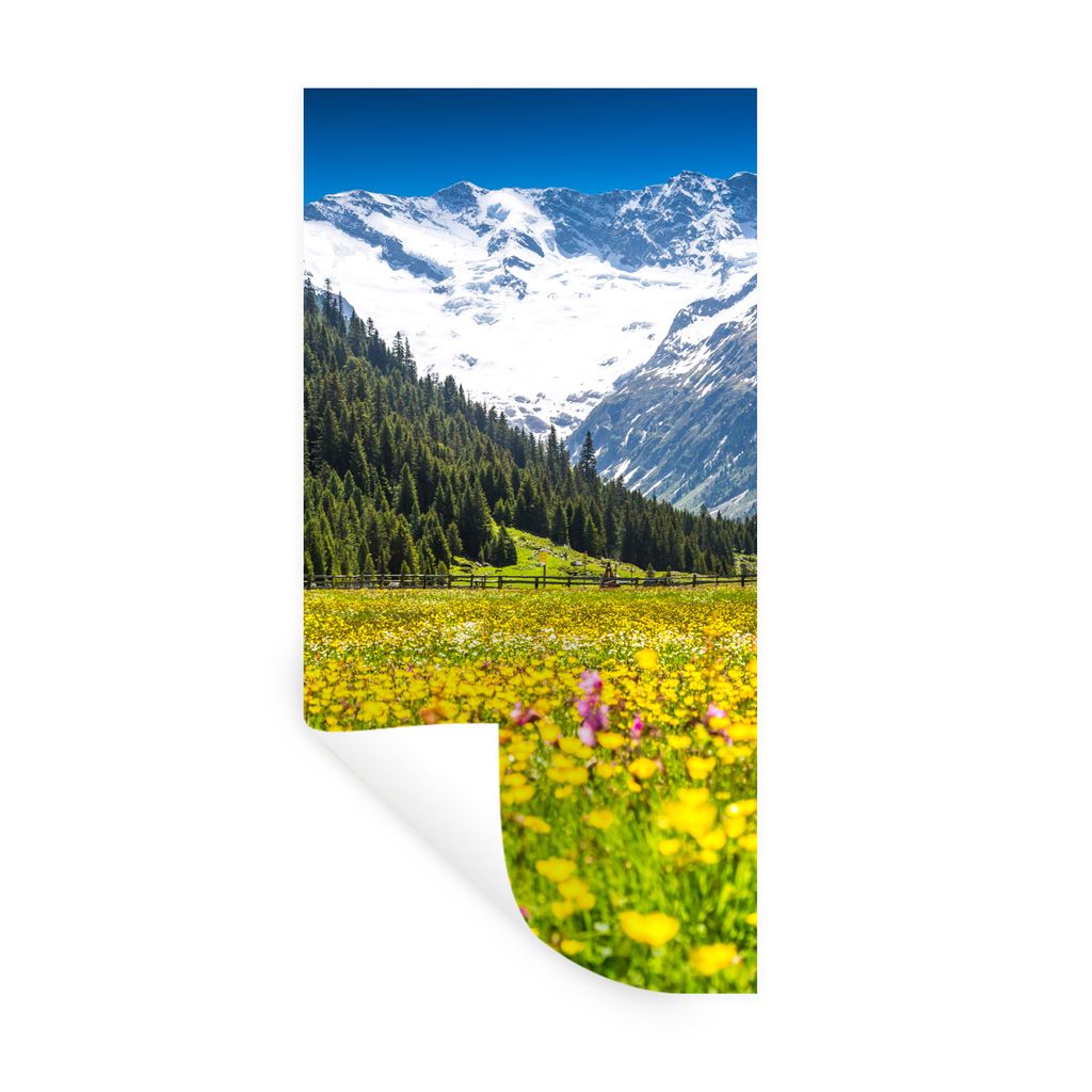 MuchoWow Wandtattoo Wandsticker Wandaufkleber Blumen - Mons - Gelb 80x160 cm Selbstklebend und Repositionierbar - Sticker - Dekorfolie