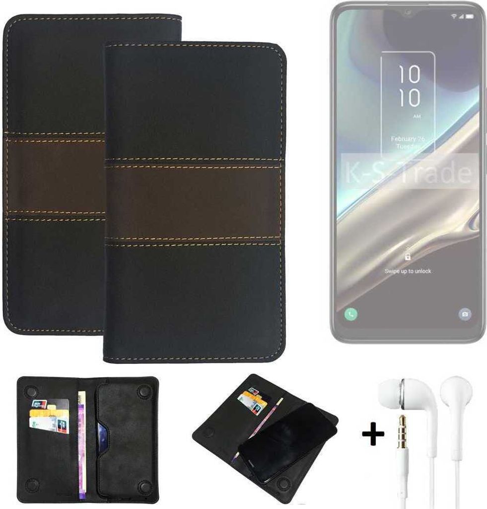 K-S-Trade Handyhülle + Kopfhörer kompatibel mit TCL 406s Schutzhülle Walletcase Bookstyle Tasche Schutz Case Hülle Wallet Cover Kunstleder
