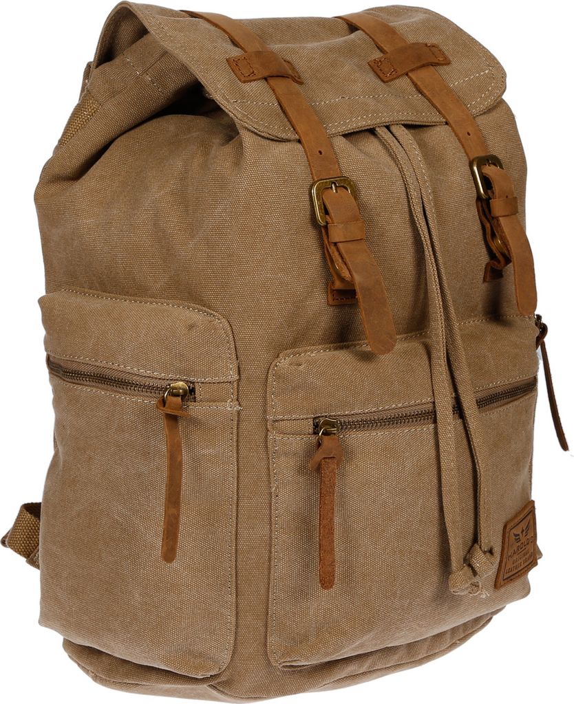Herren Damen Rucksack Laptoprucksack 17 Zoll Canvas Leder Fach Uni Arbeit Schule Sand
