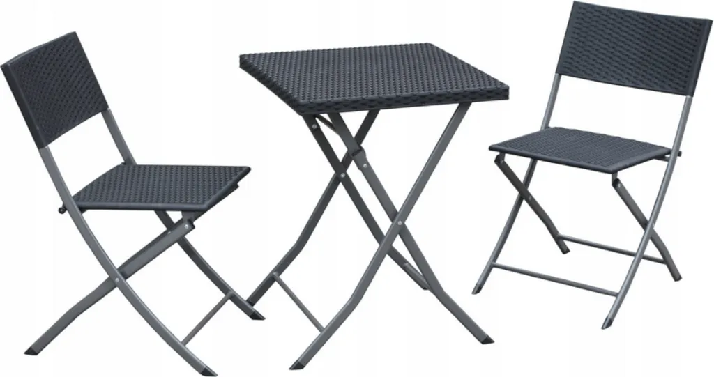 Salon de Jardin 2 Personnes Table et Chaises Pliables en Polyrotin Gris