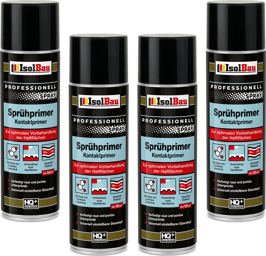 Isolbau Sprühprimer - 4 x 500 ml Kontakt-Primer zur Vorbehandlung der Haftflächen - Haftvermittler für Glas, Holz, Metall, Mauerwerk, PVC, Beton...