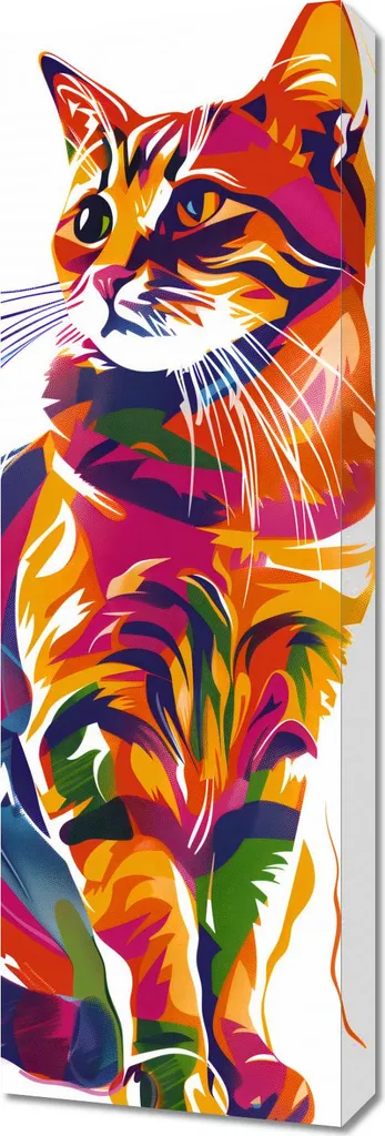 Quadro Gatto Sazio 30x90 cm: Poster su Tela Divertente e Colorato