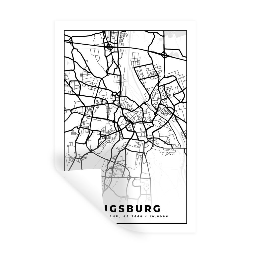 MuchoWow Wandtattoo Wandsticker Wandaufkleber Karte - Augsburg - Stadtplan 40x60 cm Selbstklebend und Repositionierbar - Wierderverwendbar - Selb...