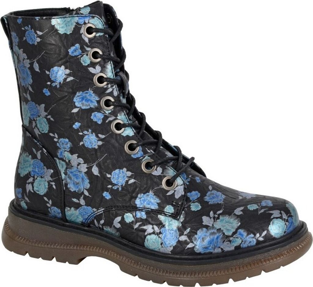 Cipriata - Damen Stiefeletten "Annetta", Floral DF2411 (43 EU) (Schwarz/Blau)