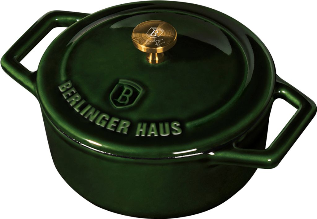 Berlinger Haus BH/6501, Auflaufform, Rund, Eisenguss, Gas, Halogen, Induktion, Grün, Emaille