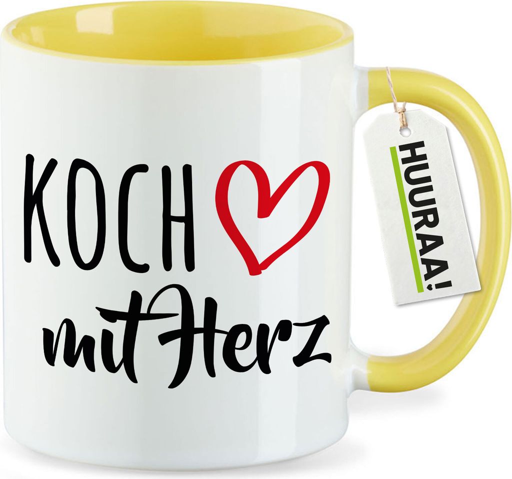 Huuraa Kaffeetasse Koch mit Herz 330ml Gelb Keramik Kaffeebecher Geschenkidee