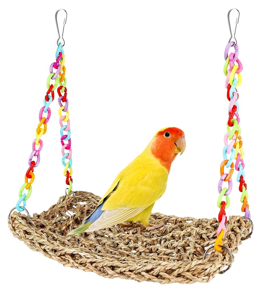 Vogel Hängematte aus Naturstroh, Vogelnest für Schlafplätze, Zubehör für Vogelkäfige, Spielzeug für Wellensittiche, Nymphensittiche, Finken,...