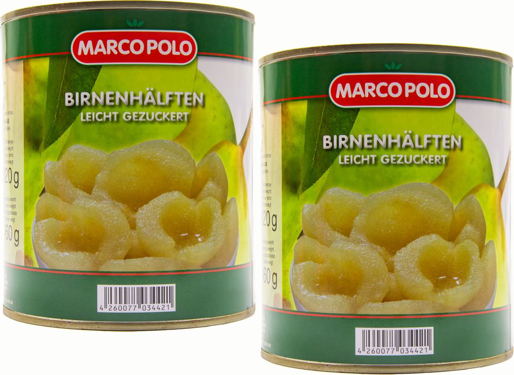 MARCO POLO Birnenhälften halbe Frucht 2 Dosen Füllm 820g ATG 460g