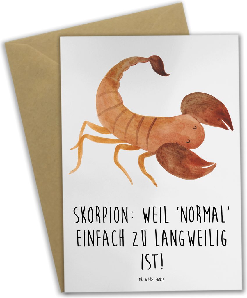 Mr. & Mrs. Panda Grußkarte Skorpion Unikat - Weiß - Geschenk, Geschenke Sternzeichen, Tierkreiszeichen, Astrologie, Klappkarte, osterkarte, Gehei...