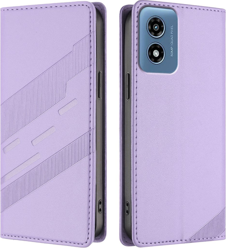 Hülle für Motorola Moto G Play 4G 2024, Kunstleder Brieftaschen Handyhülle mit Kartenfach und Standfunktion Violett