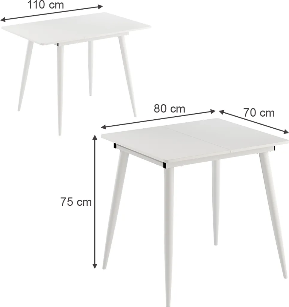 Table extensible 80x70cm Vicco Beaver Blanche : solution petit espace
