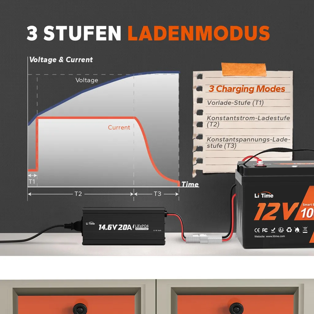 Chargeur de Batterie Lithium 12V 20A LiFePO4 LiTime Haute Efficacité