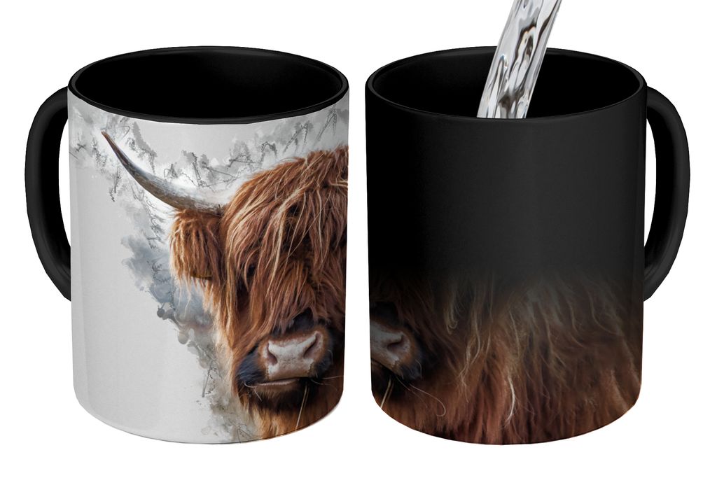 KitchenYeah Zauber Tasse Zaubertasse Magic Schottisches Hochlandrind - Kuh - Rauchen 350 ml Farbwechsel Becher Geschenk Geschenkidee - Magic-Tass...