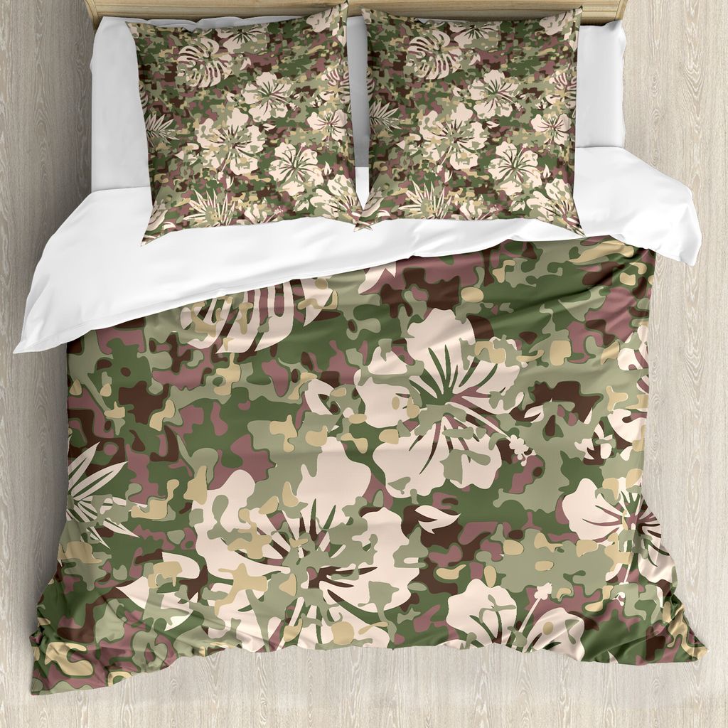 ABAKUHAUS Camo Bettbezug, Aloha Tropische Dschungel, Milbensicher Allergiker geeignet mit Kissenbezügen, 200 cm x 200 cm - 80 x 80 cm, Dark Brown ...