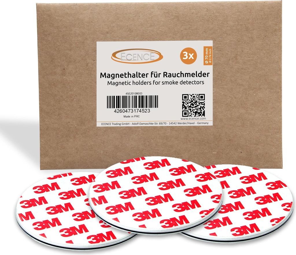 ECENCE Rauchmelder Magnethalter 3 Stück selbstklebende Magnethalterung für Rauchmelder Ø 70mm sc