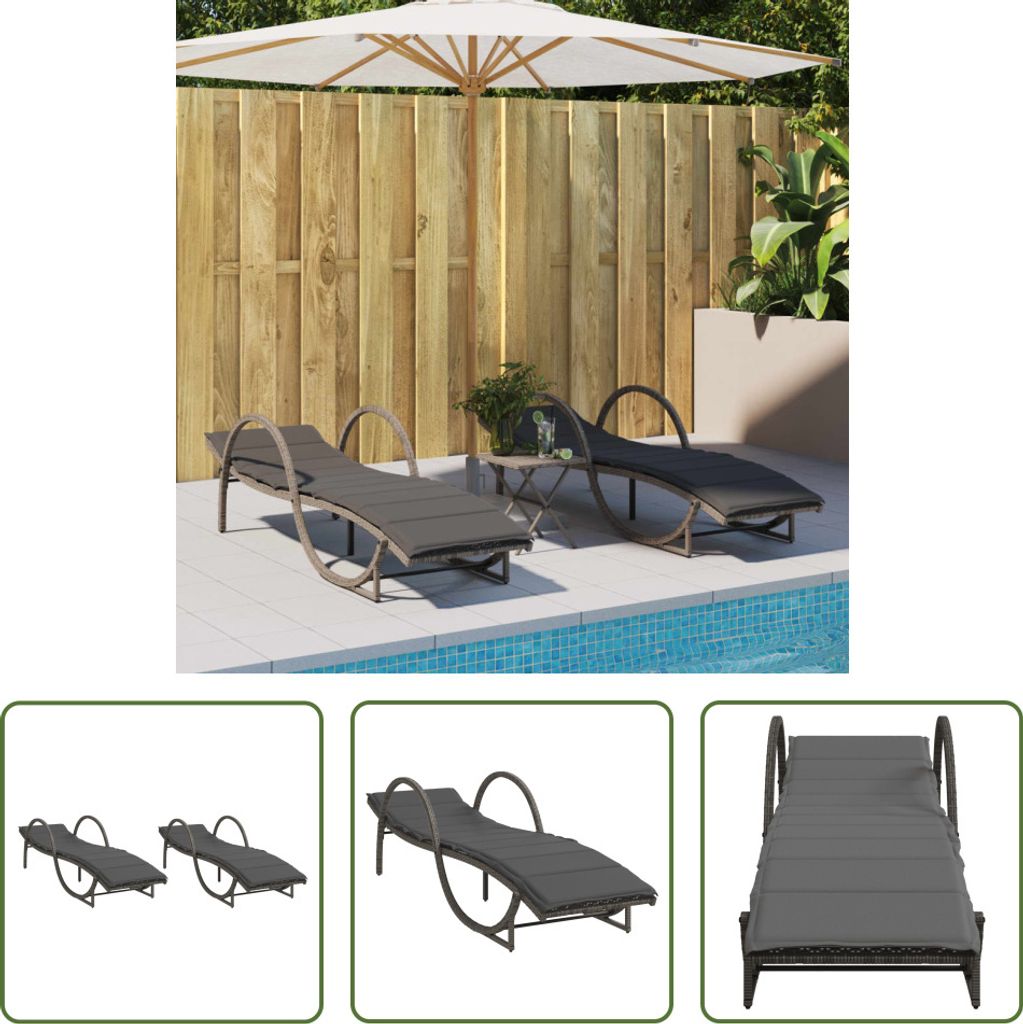 The Living Store Sonnenliegen 2 Stk. mit Auflagen Grau Poly Produktbild 