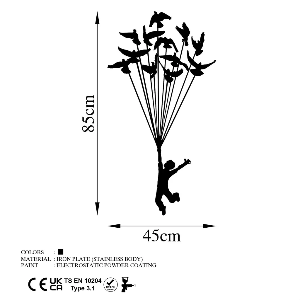Décoration Murale Métal Flying Boy 3 Design Moderne Noir 45x85cm - 5