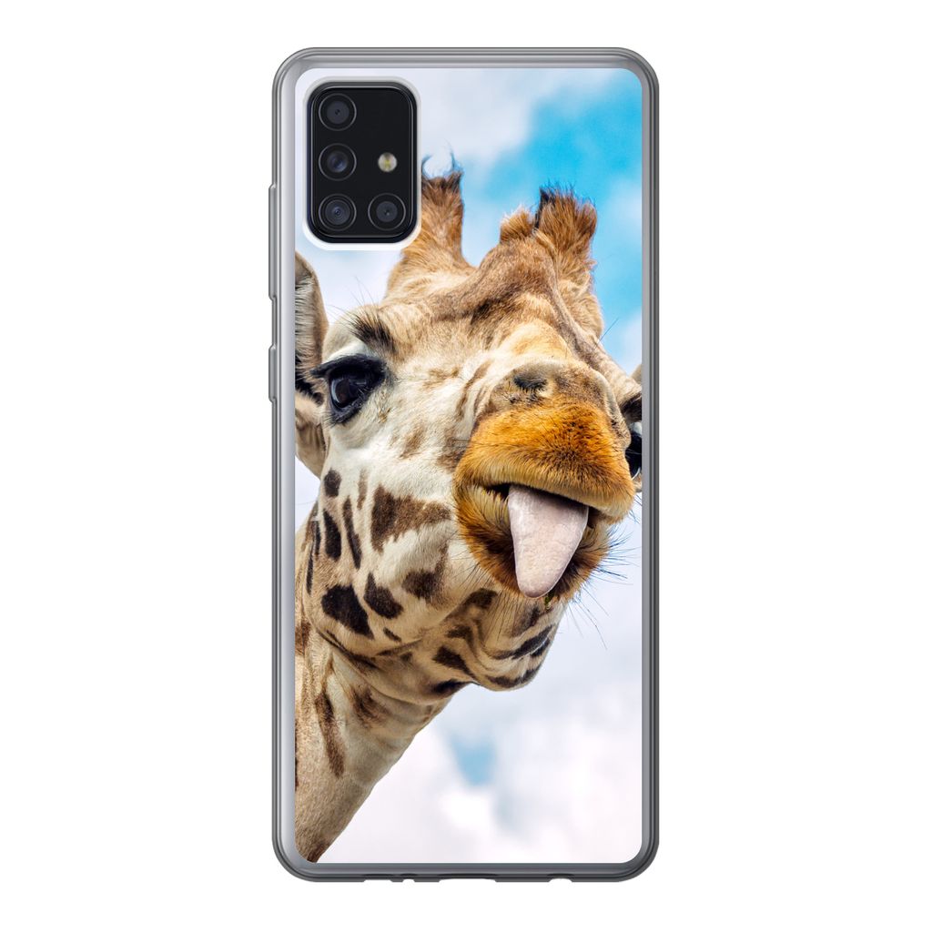 MuchoWow Handyhülle Schutzhülle Hülle für Samsung Galaxy A52 5G Giraffe - Lustig - Zunge - Kinder - Jungen - Mädchen - Kind Silikon Softcase...
