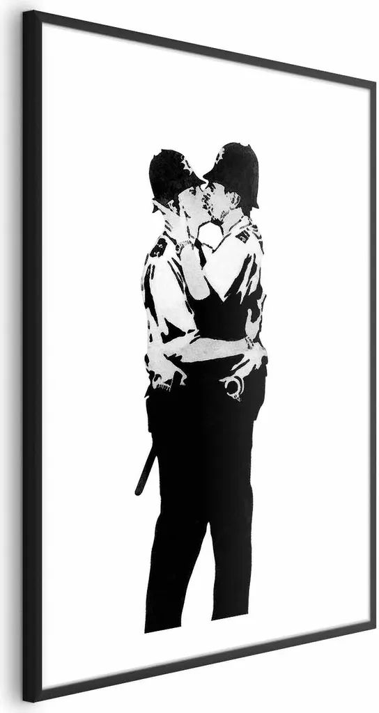 Banksy Kissing Coppers Quadro 40x60 Cornice Nera - Arredo Urban Moderno