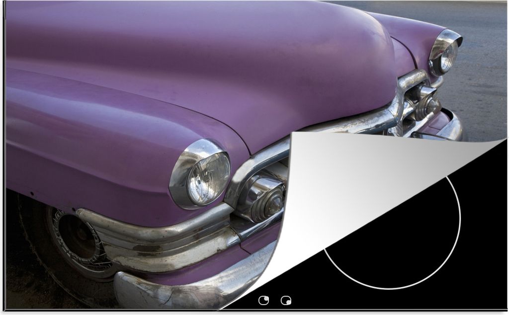 KitchenYeah Herdabdeckplatte Motorabdeckung eines Cadillac von 1950. , 77x51cm, Küche Deko, Glaskeramikkochfeld Herdabdeckung, Abdeckplatte fùr...