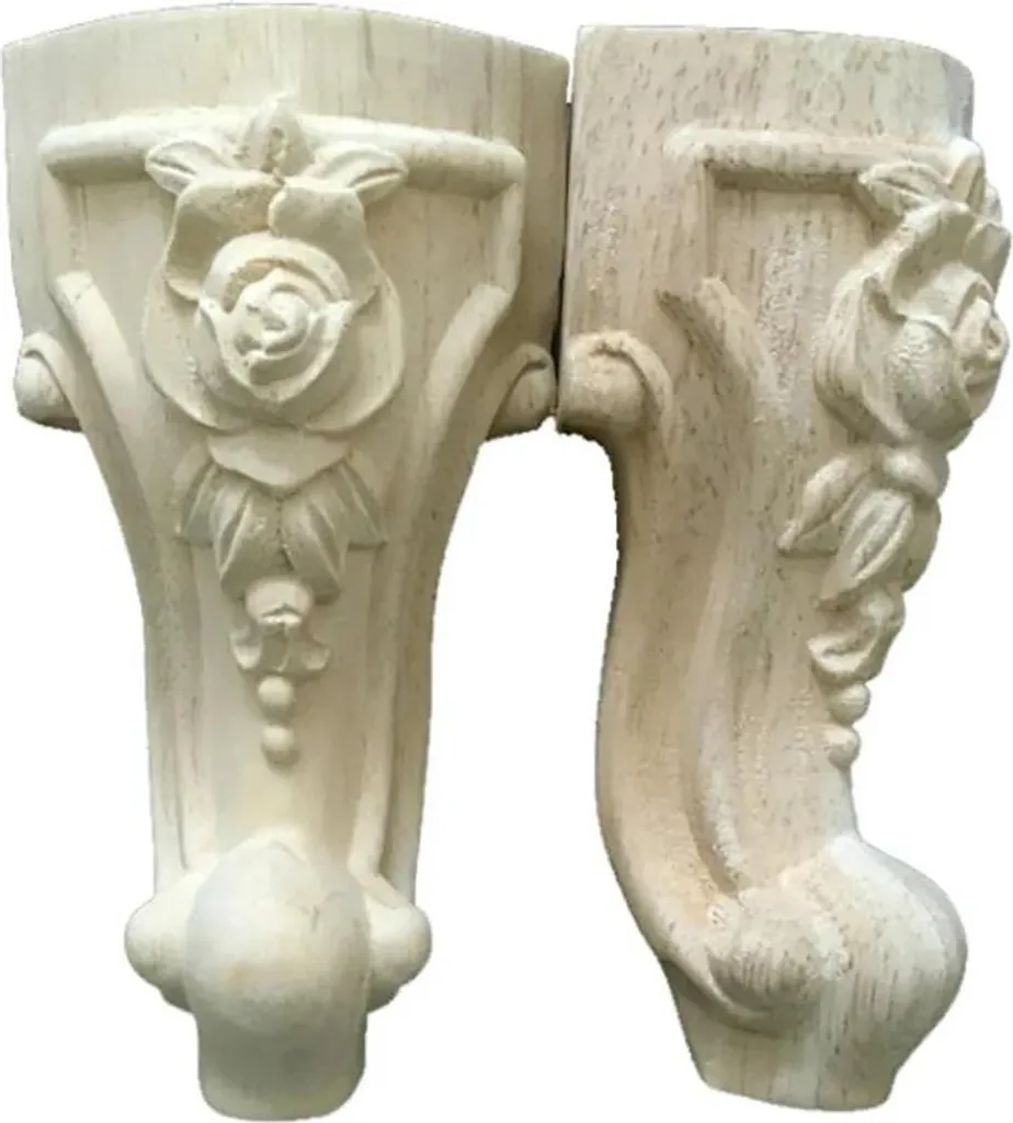 Lot de 4 pieds de meuble sculptés en bois massif marron 10 x 5,3 cm