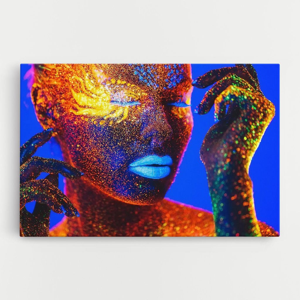 ARTHUB Leinwandbild 50x70 cm, Fluorescent Blue Lips | Wohnzimmerdekoration, Hängende Bilder, Wanddekoration, Heimdekoration, Abstrakte, Lebendig...