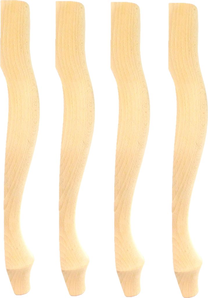 Four wooden furniture legs are arranged side-by-side against a white background.