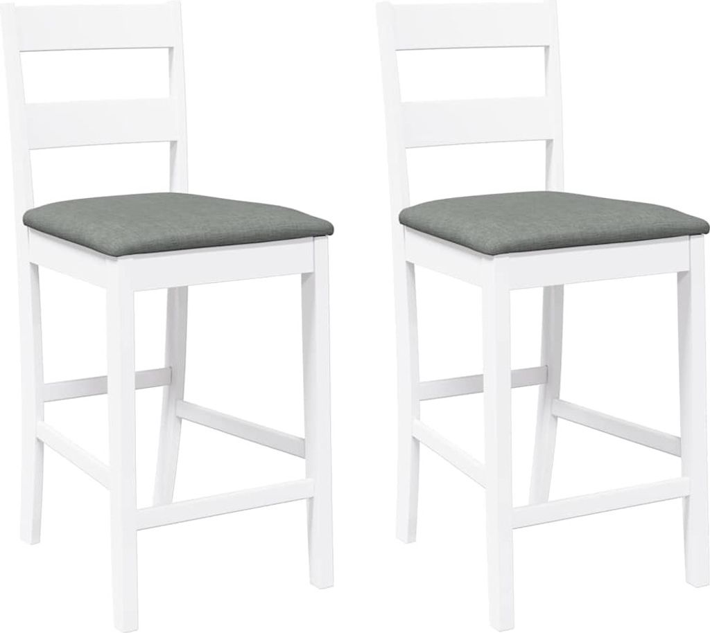 Barhocker mit Kissen 2 Stk. Weiß Massivholz Gummibaum