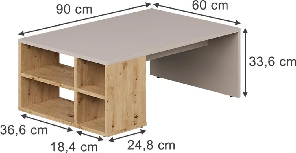 Table basse rectangulaire Vicco Danny Cachemire à étagères 90x60 cm - 3