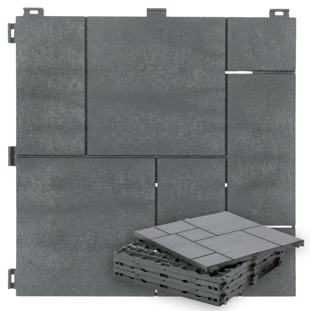 e-floor Terrassenfliesen Set – 6 Stück 30 x 30 x 1,5 cm (0,55 m²) | Klick-System Bodenfliesen für Terrasse & Balkon, Grau
