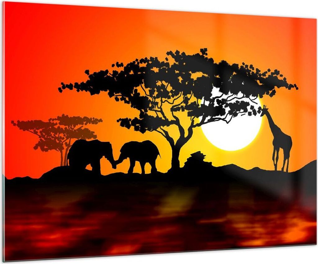 Bilder auf glas - Tiere Safari Savanne Giraffe - 100x70cm - Glasbilder - Wandbilder - Kunstdruck - zum Aufhängen bereit - Wanddekoration aus Glas ...