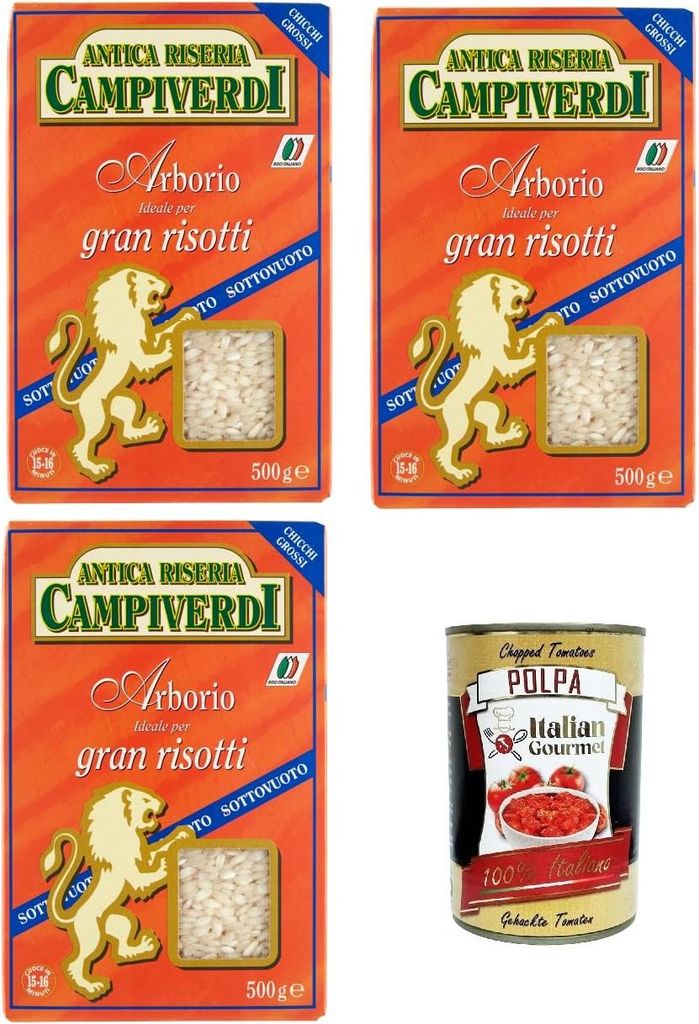 Antica Riseria Campiverdi- Riso Arborio Ideal für tolle Risottos 3x500gr + Italian Gourmet polpa 400g
