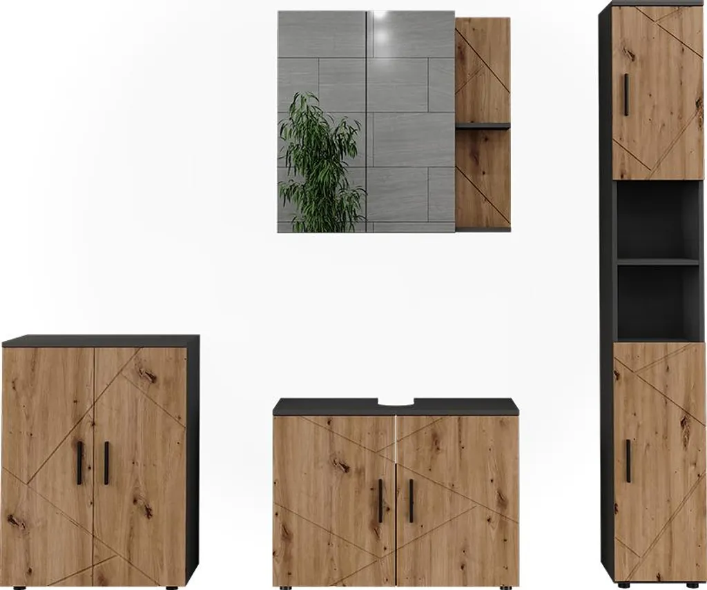 Meuble salle de bain Vicco Irma Anthracite Artisan 4 pièces Model 56345