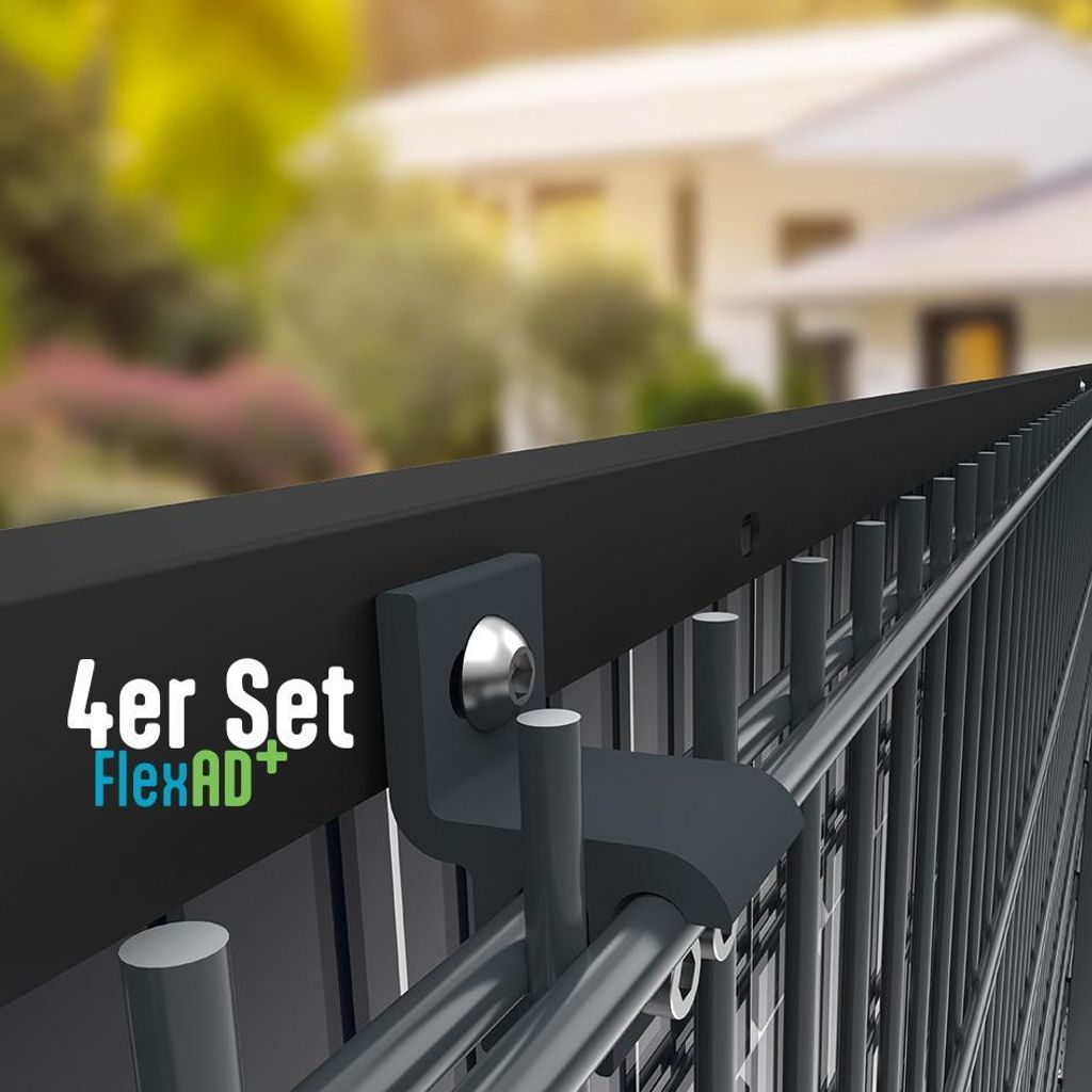 Solar Halterung (4er Set) für Doppelstabmatten 6/5/6 & 8/6/8 | RAL 7016 – V2A PV Befestigung | FlexAD