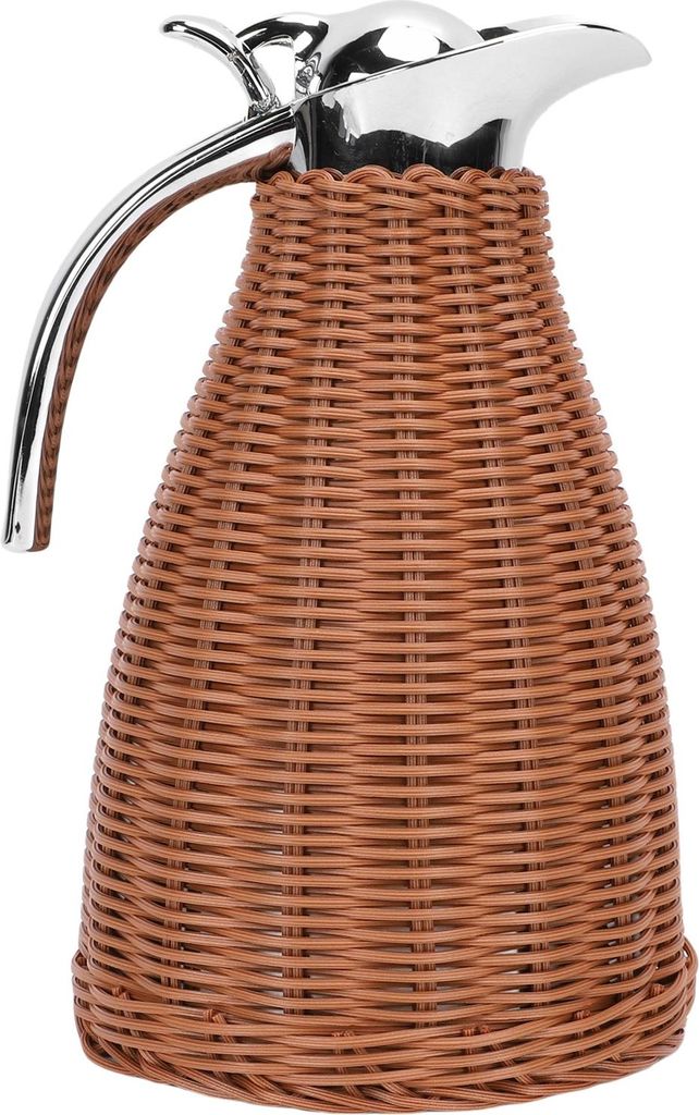 Handgewebte Thermo-Kaffeekaraffe aus Edelstahl, Korpus aus gewebtem Rattan, 1,5 l, 3-wandige Isolierkanne, Krug, 12 Stunden Wärme- und 24-Stunden-...