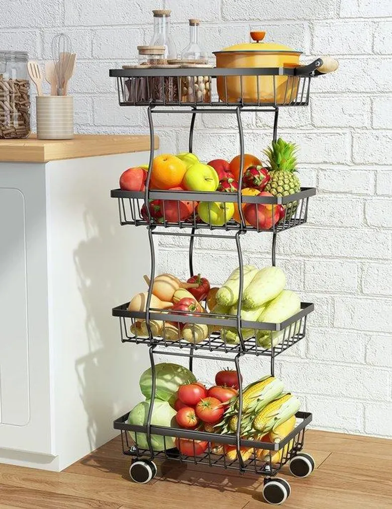 Rangement fruits et légumes 4 étages, étagère mobile gain de place