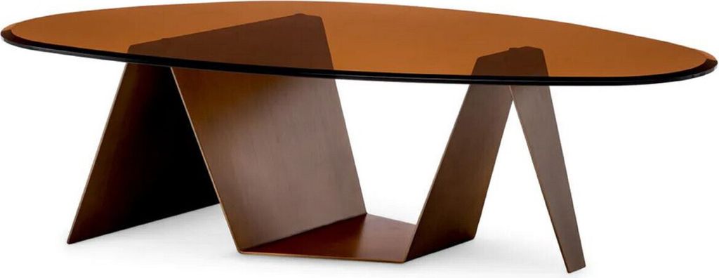 Casa Padrino Luxus Couchtisch mit Glasplatte dunkel Messing / Braun 130 cm