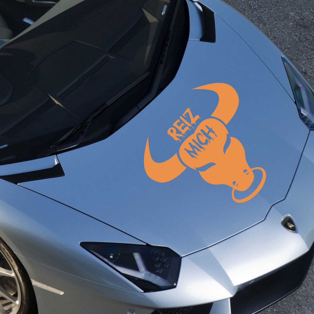 Aufkleber - Autoaufkleber "Reiz mich!" 45cm x 45cm orange - Tuning Carystyling Heckscheibe Auto