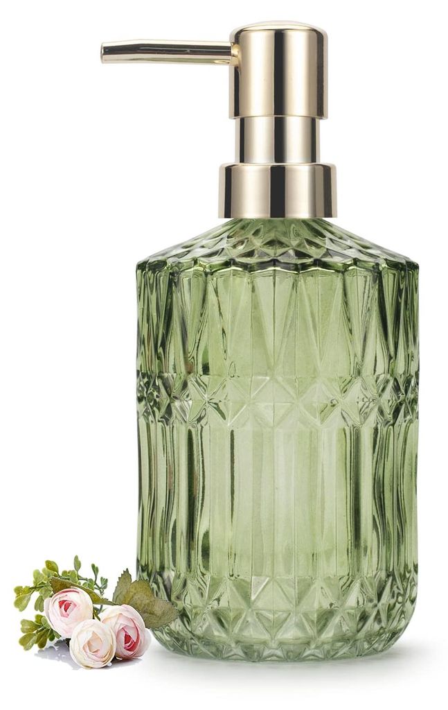 Seifenspender aus Glas, Handseifenspender, 390 ml, Badezimmer, Küche, Lotionspender mit ABS-Kunststoffpumpe, transparent (grün)