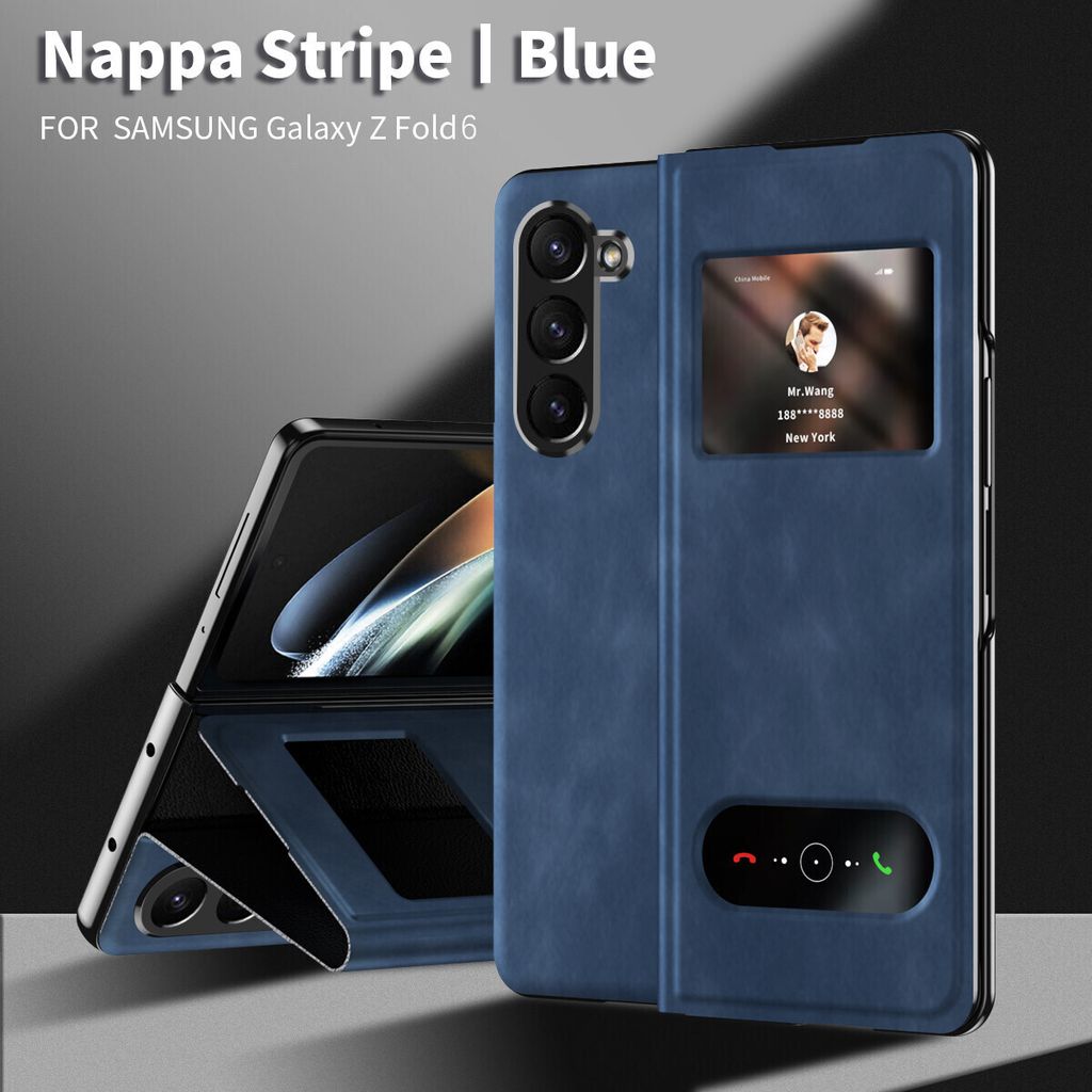 Hülle für Samsung Galaxy Z Fold 6 Schlank Flip Leder View-Fenster Schutzhülle mit Standfunktion Blau