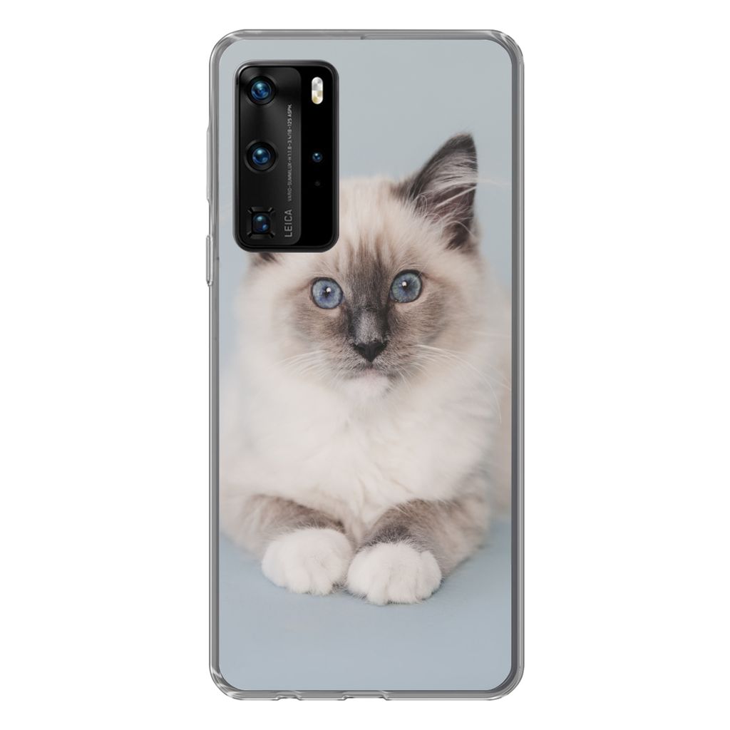 MuchoWow Handyhülle Schutzhülle Hülle für Huawei P40 Pro Katze - Ragdoll Katze - Blau - Mädchen - Kinder - Jungen - Kind Silikon Softcase Ha...