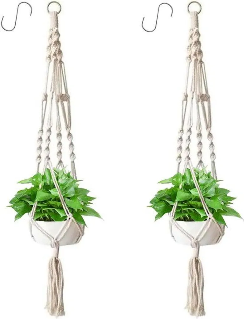 Support plante suspendu macramé anti-encombrement avec crochets inclus